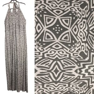 Lyocell Halter Olv Grn Geo Print Dress